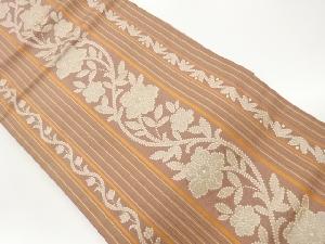 縞に花葉模様織出し名古屋帯